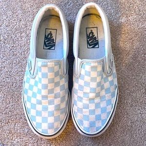 Size 8.5 woman’s light blue checkered slip-on vans